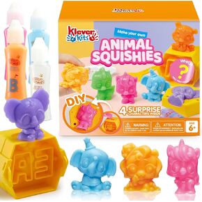 Klever Kits Mystery Box Animal Squishies Kit, 4 Characters, Squishy Toys for Kids Ages 6+, Arts and Crafts