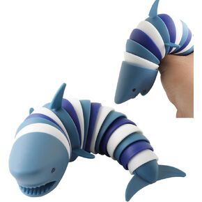Fidget Slug, 3D Articulated Stretch Shark Stress Reliever, Sensory Stress Relief for Adults and Kids, Pressure Relieving and Anti-Anxiety Office Desk Toy (Multi-Color)