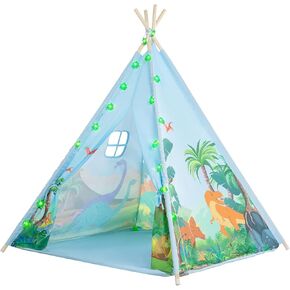 Teepee Tent for Kids, Toddlers Dinosaur Play Tent with LED String Lights, Foldable Children Teepee Tent Toy w/Storage Bag, Indoor Outdoor Pretend Playhouse Gift for Boys Girls Ages 3+