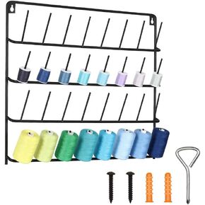 HAITARL 32-Spool Sewing Thread Holder, Wall-Mounted Metal Sewing Thread Rack with Hanging Tools, Metal Rack for Organize Sewing Thread, Embroidery, Suitable for Large, Middle, Small Thread