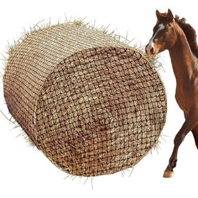 6x6ft Round Bale Hay Net for Horses，Square Slow Feed Hay Nets for Horses，Durable Nylon Knotless Slow Feeder Hay Nets，1.75 inch hole，Wrap Around the Hay Bale，Slow feeding hay net for healthy feeding