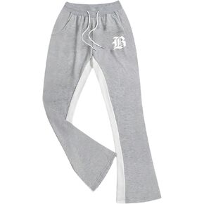 WDIRARA Men's Color Block Letter Graphic Sweatpants Workout Drawstring Waist Bell Bottom Pants Flared Trousers