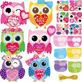 Fancy Land Valentine's Day Craft for Kids Kits Owl Craft Kit for Classroom Home Fun Activities 30 Pack