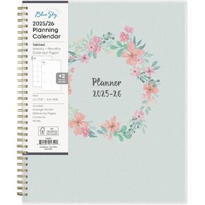 Blue Sky 2025-2026 Weekly and Monthly Academic Year Planner Calendar, July 2025 - June 2026, 5" x 8", Flexible Cover, Wirebound, Laminated Tabs, Laurel