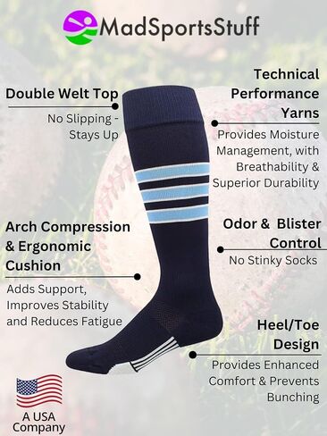 MadSportsStuff Dugout 3 Stripe Softball Socks (Multiple Colors) in Kuwait