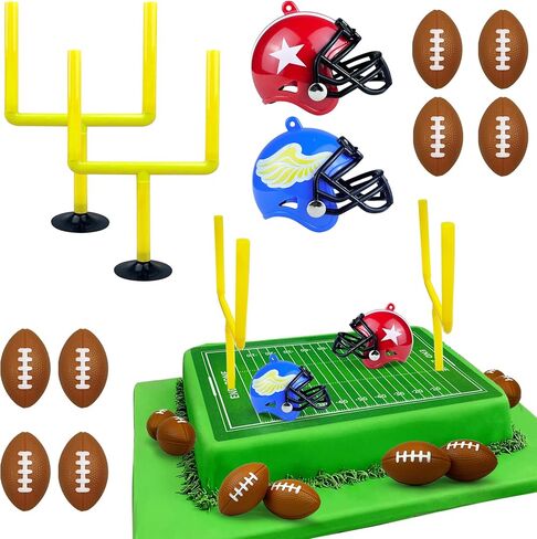 14 PCS Football Party Supplies Set with Goal Post Topper Mini Footballs and Mini Helmet Perfect for Game Day and Football Themed Birthday Parties in Saudi Arabia