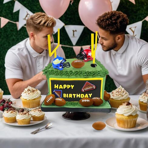 14 PCS Football Party Supplies Set with Goal Post Topper Mini Footballs and Mini Helmet Perfect for Game Day and Football Themed Birthday Parties in Saudi Arabia