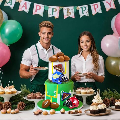 14 PCS Football Party Supplies Set with Goal Post Topper Mini Footballs and Mini Helmet Perfect for Game Day and Football Themed Birthday Parties in Saudi Arabia