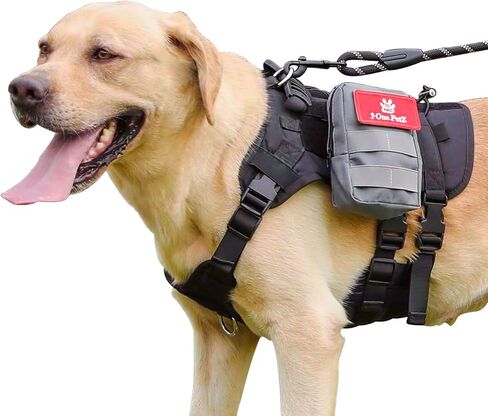 Tactical Dog Harness + Leash, No Pull, Heavy Duty, Adjustable (Black Backbone, Grey Bag, L) in Saudi Arabia