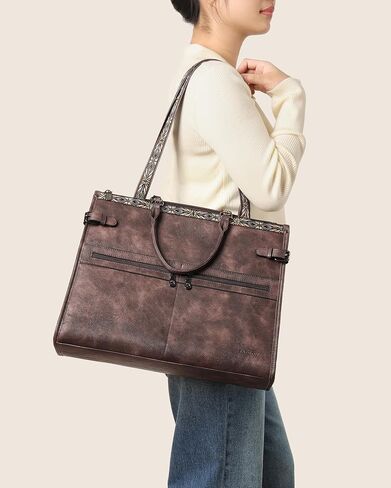 FADEON Laptop Bag for Women Designer PU Leather Large Tote Bags Packpack Purses with 15.6 Laptop Compartment Shoulder Handbag in Kuwait