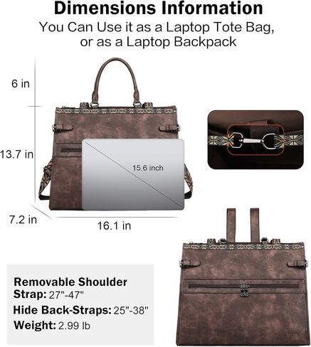 FADEON Laptop Bag for Women Designer PU Leather Large Tote Bags Packpack Purses with 15.6 Laptop Compartment Shoulder Handbag in Kuwait