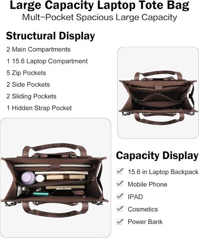 FADEON Laptop Bag for Women Designer PU Leather Large Tote Bags Packpack Purses with 15.6 Laptop Compartment Shoulder Handbag in Kuwait