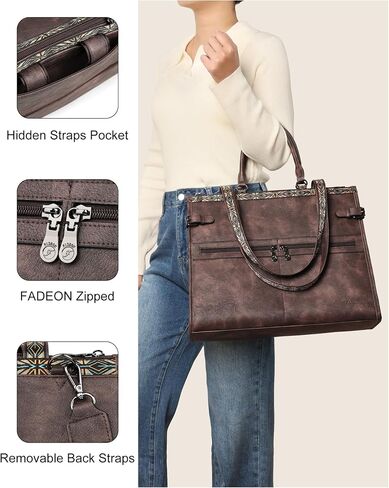 FADEON Laptop Bag for Women Designer PU Leather Large Tote Bags Packpack Purses with 15.6 Laptop Compartment Shoulder Handbag in Kuwait