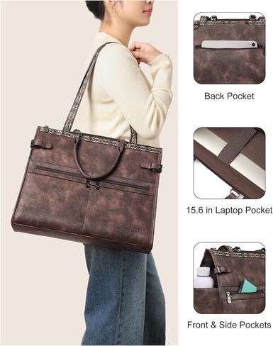 FADEON Laptop Bag for Women Designer PU Leather Large Tote Bags Packpack Purses with 15.6 Laptop Compartment Shoulder Handbag in Kuwait