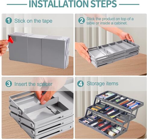 Multi Level Smart Drawer Organizer – 3 Tier Expandable Drawer Organizer – Jewelry, Junk, Makeup, Silverware Storage Organizer – Perfect for Kitchen, Desk, Medicine Cabinet & More（SMALL，Grey） in Kuwait