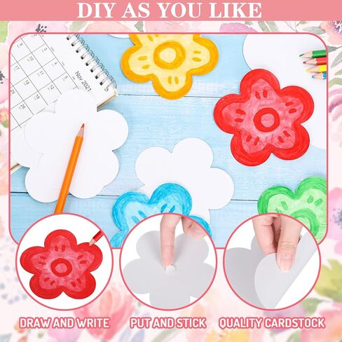100Pcs Floral Shaped Paper Cutouts White Flower Blank Cut-Outs Boho Classroom Bulletin Board Accent Party Supplies DIY Banner Crafts in Saudi Arabia