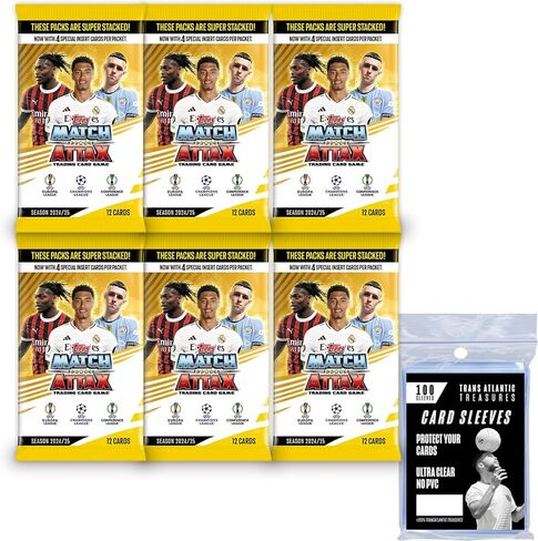 Topps Match Attax 2024-2025 Soccer Cards 6 Packs + 100 Card Protectors, 72 Cards Total in Kuwait