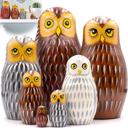 AEVVV OWL DOLLS DOLLS مجموعة من 7 أجهزة كمبيوتر - Matryoshka مع تماثيل البومة - دمى البومة التعشيش - هدايا البومة لمحبي البومة - زينة البومة للمنزل - ديكور البومة in Kuwait