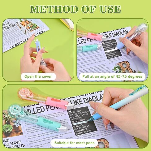 8 Pcs White Out Tape Pens, Aesthetic Correction Whiteout Tape, Comfortable Pen Shaped for Instant Corrections, Easy to Use Applicator for School Office Supplies, 6M/256" X 0.2" (Multicolor) in Kuwait