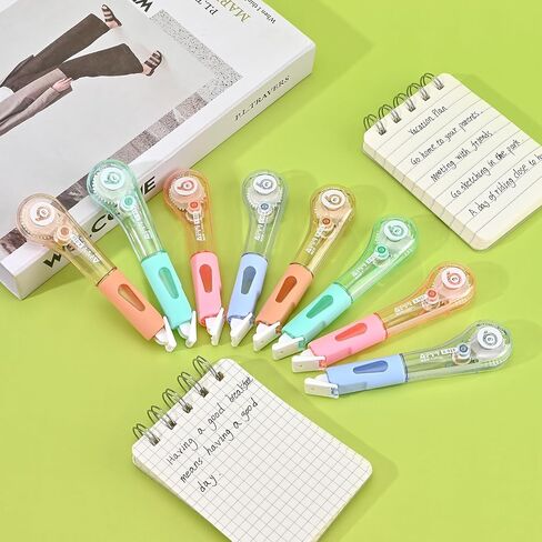 8 Pcs White Out Tape Pens, Aesthetic Correction Whiteout Tape, Comfortable Pen Shaped for Instant Corrections, Easy to Use Applicator for School Office Supplies, 6M/256" X 0.2" (Multicolor) in Kuwait