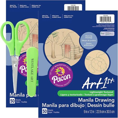 westlake art Cream Manila Drawing Paper, Art Surface, Bundled with Paper Scissors, Versatile 9x12 Sheets for Artists of Ages, Eco Friendly, Ideal for Classrooms & Studios (Pack of 2) in Saudi Arabia