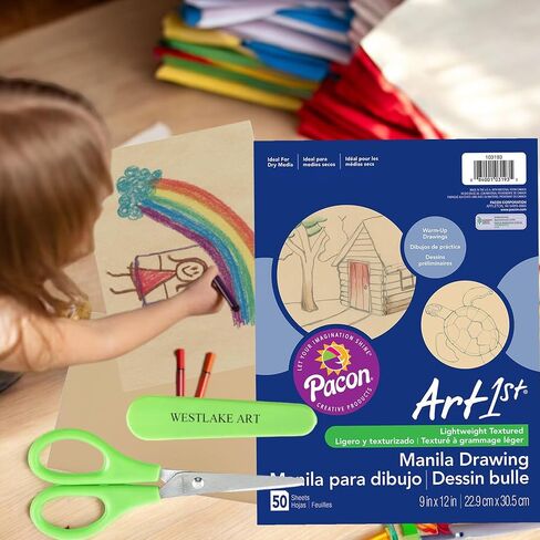 westlake art Cream Manila Drawing Paper, Art Surface, Bundled with Paper Scissors, Versatile 9x12 Sheets for Artists of Ages, Eco Friendly, Ideal for Classrooms & Studios (Pack of 2) in Saudi Arabia