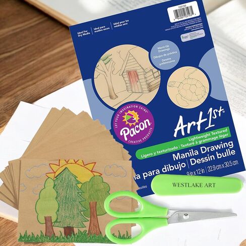 westlake art Cream Manila Drawing Paper, Art Surface, Bundled with Paper Scissors, Versatile 9x12 Sheets for Artists of Ages, Eco Friendly, Ideal for Classrooms & Studios (Pack of 2) in Saudi Arabia