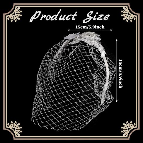 حجاب شبكي Fascinators، حجاب أسود للنساء، عصابة رأس من عشرينيات القرن العشرين مع حجاب، عصابة رأس حجاب أسود، إكسسوارات حجاب قفص الطيور الأسود، غطاء رأس عتيق لحفلات الزفاف، حفلة الشاي in Saudi Arabia