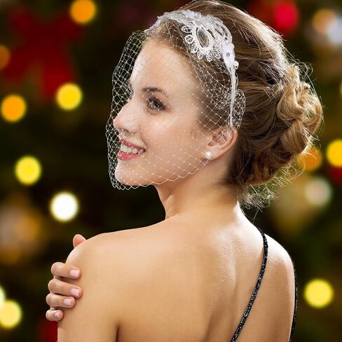 حجاب شبكي Fascinators، حجاب أسود للنساء، عصابة رأس من عشرينيات القرن العشرين مع حجاب، عصابة رأس حجاب أسود، إكسسوارات حجاب قفص الطيور الأسود، غطاء رأس عتيق لحفلات الزفاف، حفلة الشاي in Saudi Arabia