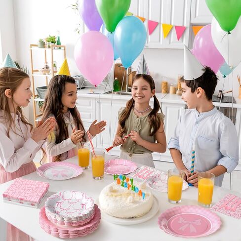 350Pcs Pink Bow Party Decorations Bow Plates and Napkins Birthday Party Supplies for Girl Bachelorette Bridal Wedding Engagement Baby Shower Coquette Tableware Serve 50 Guest (Scalloped Edge) in Kuwait