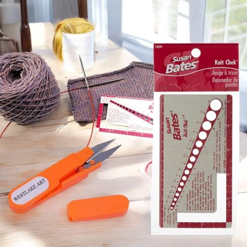 westlake art Knit-Chek 14099, Sliding Ruler for Knitting, 3x5.5 Inch, Bundled with Embroidery Scissors, Sewing Rulers & Gauge, Measuring Tool, Versatile Knitting Ruler, Compact [Pack of 1] in Saudi Arabia