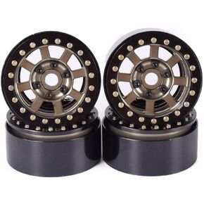 DJX 4PCS Metal 1.9" Beadlock Wheel Rims for 1/10 RC Crawler Axial SCX10 90046 90047 Tamiya CC01 D90 D110 Wheel Hub (Black&Gold)