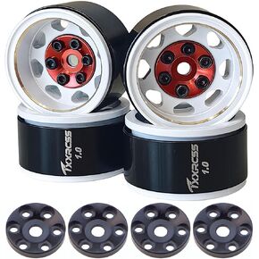 Rc 1.0 Beadlock Wheel Heavy Brass Whlles Offsets -2mm Rims for 1/24 1/18 RC Crawler Car Axial SCX24 AX24 TRX4M FCX24 4Pc Heart-Shaped (Red White)