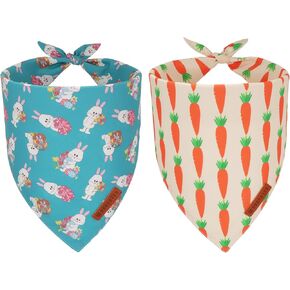 ADOGGYGO Easter Dog Bandanas 2 Pack, Triangle Reversible Bunny Carrot Dog Scarf, Premium Durable Fabric, Easter Bandana for Medium Large Dogs (Large)