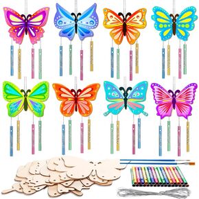 XJWWHZ 16Pcs Butterfly Wind Chime Kit, Wooden Wind Chime Kits for Kids, Butterfly Party Favors for DIY Craft for Birthday and Summer