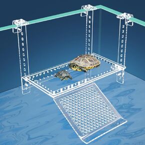 Hanging Turtle Dock Turtle Tank Accessories Adjustable, Large Basking Platform with Freely Installable Climbing Ramps for Aquatic Turtles Sturdy, Wobble-Free Design in Acrylic Material 13''