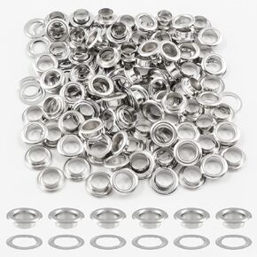 Waziaqoc 300pcs 5mm Grommets, Heavy Duty Metal Aluminium Grommets Eyelets for Jewelry Making Shoes Belt Bag Clothes, Silver Color