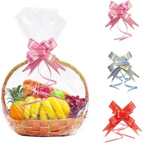 PYGHAP Clear Cellophane Bags 30pcs 20x 12 inches Large Cellophane Gift Bags for Gift Baskets with 30 Pull Bows for Gift Wrapping
