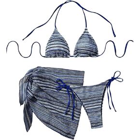 Milumia Women's 3 Piece Boho Bikini Set with Cover Ups Triangle Halter Swimsuits