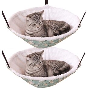 SHENGOCASE 2-Pack Cat Hammock Lounge Cat Hanging Bed for Cage Kennel Chair with Metal Frame, Adjustable Straps (Cyan)