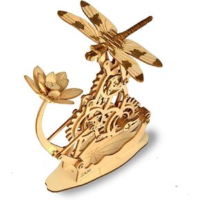 3D Puzzle for Adults, Wooden Puzzles Lotus and Fliying Dragonfly Building Kits, DIY Wood Crafts Cool Toys for Birthday, STEM Hobbies for Women Men