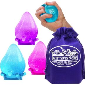 Schylling Nee Doh Dream Drop...Translucent Groovy Glob! Squishy, Squeezy, Popping, Stretchy Stress Fidget Drops Complete Gift Set Party Bundle with Storage Bag - 3 Pack (Purple, Pink & Blue)