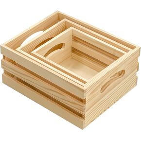 Set of 3 Wooden Pallet Crates Nesting Unfinished Wood Trays Storage for DIY Crafts (Large Size 9.4 x 7.8 x 4.3 in)