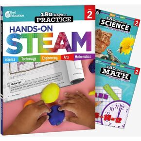 Shell Education 180 Days STEAM, Science, & Math Grade 2: 3-Book Set (180 Days of Practice)