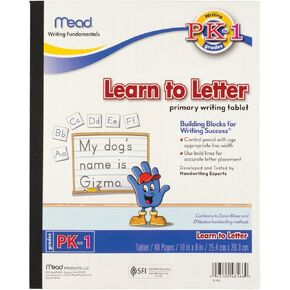 Mead Kids Learn To Letter Tablet, Pre-K - 1st Grade Workbooks with Lined Paper, Kindergarten Workbook Writing Tablet for Home School Supplies to Practice Writing & Handwriting, 8" x 10" (48166)