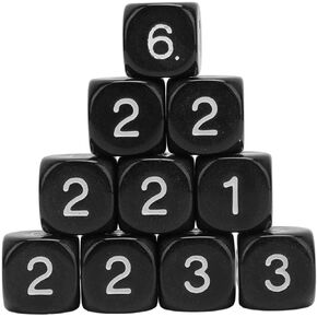 6 Sided Polyhedral Dice Set, 20PCS 6 Sided Number Dice Plastic 16mm Round Corner Dice Set for Numeral Teaching Board Games (Black)