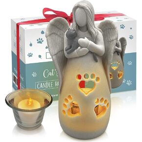 الهدايا التذكارية للقطط التذكارية للقطط - حامل شمعة Cat's Angel Candle Decord W/Flickering LED LED - هدايا تعاطف مع الأم للنساء ، هدايا فقدان الحيوانات الأليفة لمحبي القطط ، قوس قوس قزح ، هدايا فقدان القطط