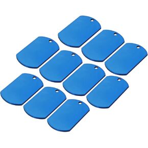 MECCANIXITY Metal Blank Tags Stamping, 1.6"x0.94" Blue Stainless Steel Blank Dog Tags DIY Engraving Blank Tags for Pet Dog ID Tags, Pendant Decoration, Craft Tags, Pack of 10