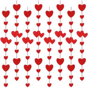 Quera 90 Red Felt Hearts Garland - NO DIY - Valentines Day Decor - Valentine's Day Heart Hanging String Garland Banner - Valentines Decorations for Wedding Anniversary Birthday Party Supplies