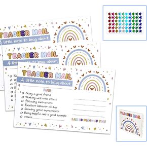 100 Pcs Teacher Mail Ideal for Reward Charts, Notes to Parents- Classroom Good Behavior Incentive Motivational Cards to Send Home - Preschool, Kindergarten, Elementary School (Rainbow)